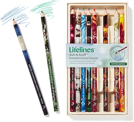 Lápices de colores perfumados Lifelines, paquete de 10, para invierno. Lápices de colores con aroma a frotado y aromatizado con mezclas de aceites esenciales.