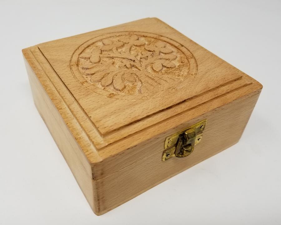 Tree of Life Carved Wood Box 5 x 5"