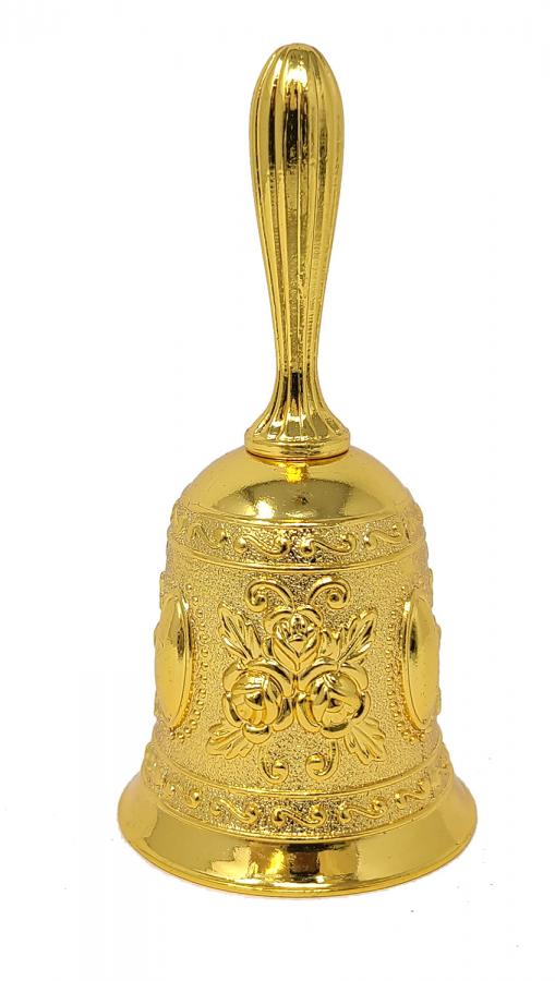 Floral Design Altar Bell Alloy - Gold Finish 4.5"H x 2"W