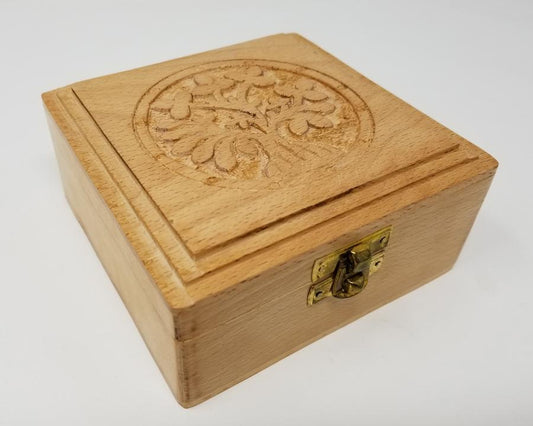 Tree of Life Carved Wood Box 5 x 5"