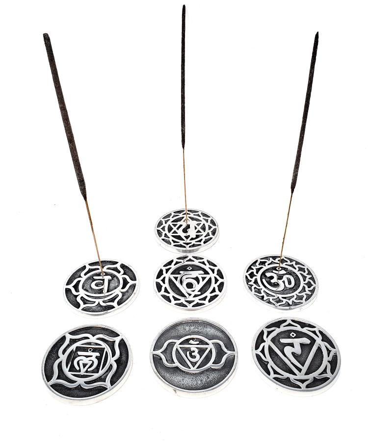 Juego de quemador de incienso de metal con diseño de 7 chakras