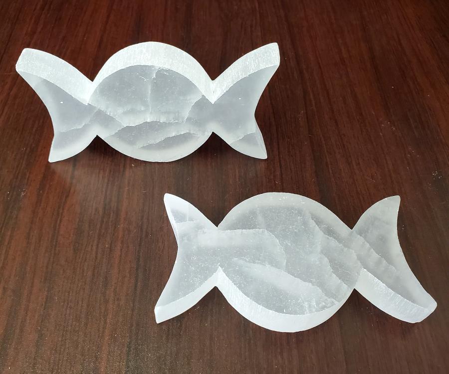 Selenite Triple Moon Altar Tile 4.5 x 2.5"